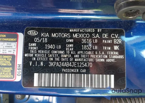 2018 Kia Rio S from USA, damaged, VIN 3KPA24AB4JE125470